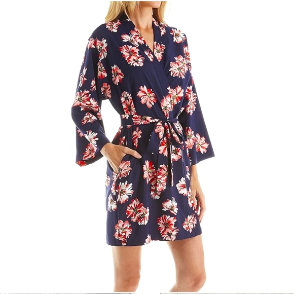Oscar de la Renta Other - Oscar De La Renta Pink Label Navy Floral Robe Size XS-S